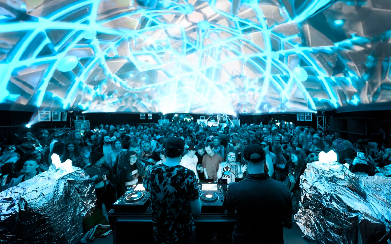 Illuminated dome stage at night